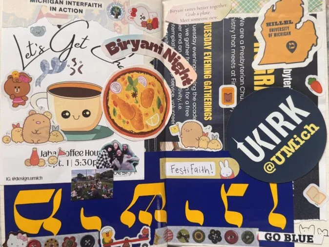 Two-page scrapbook-style junk journal featuring programs, photos, stickers, and decorative embellishments from Festifaith 2026.