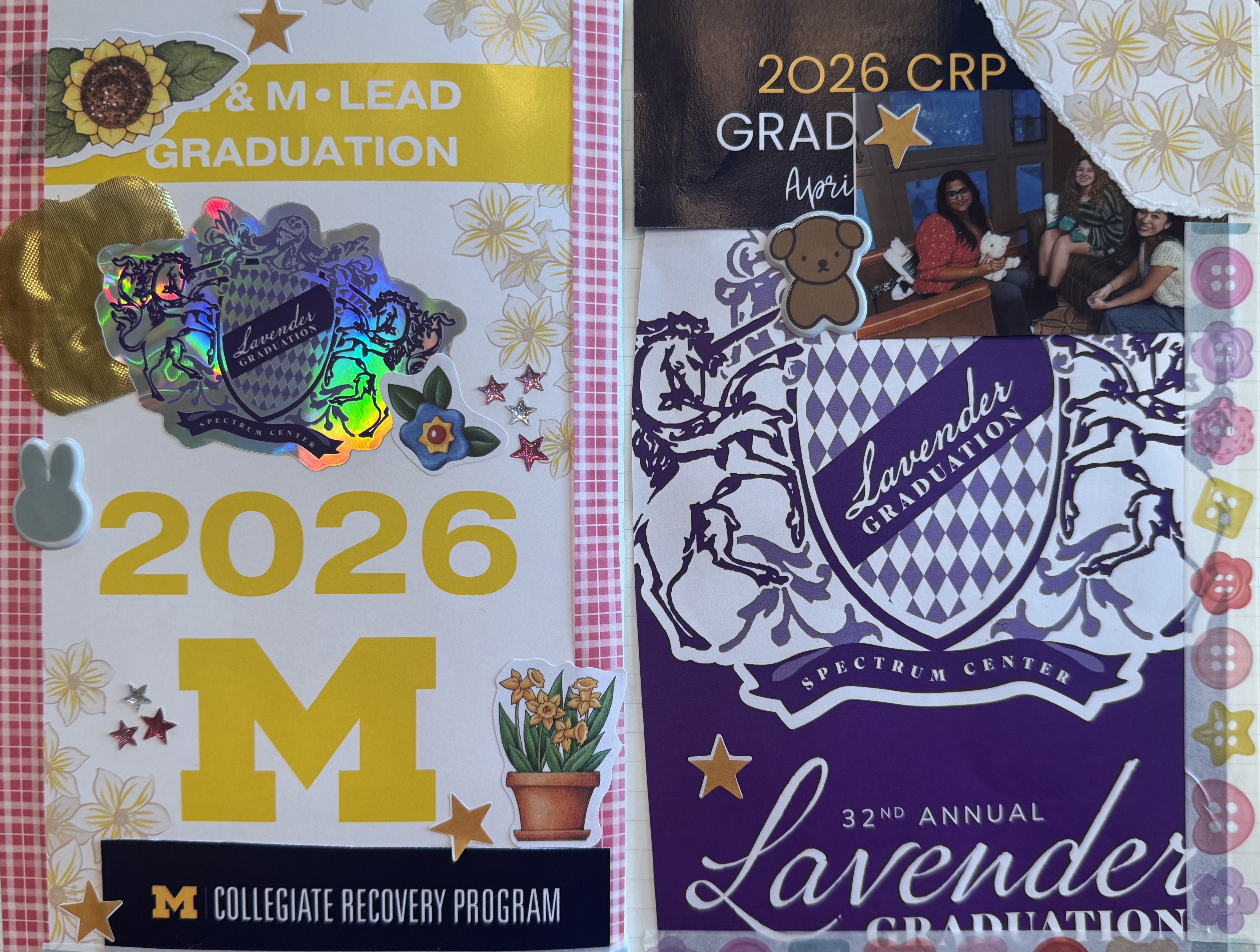 Natalie's junk journal, including scraps, stickers and handouts from all of the Student Life celebrations she attended.