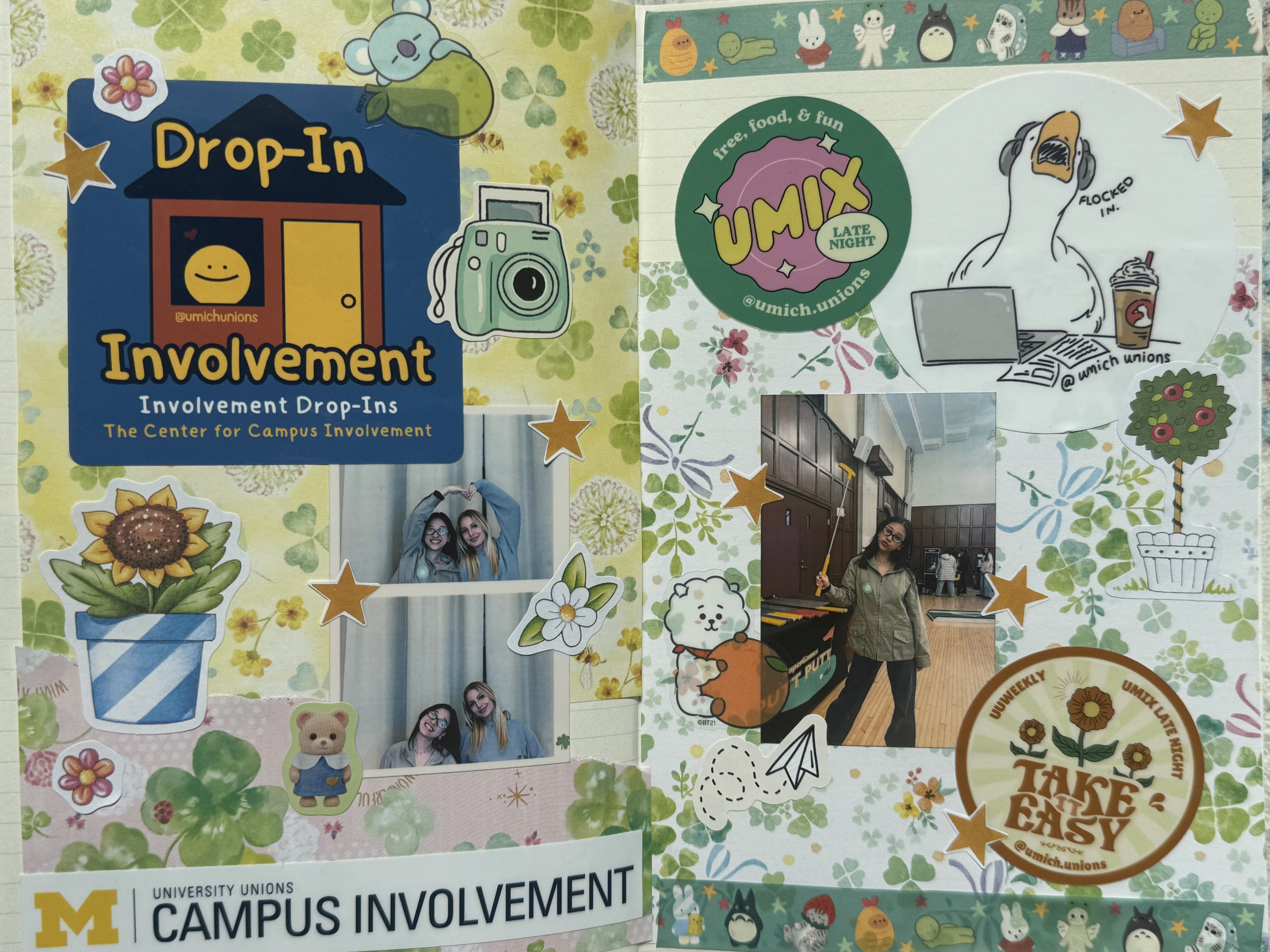 Natalie's Junk Journal from Shamrock Shakedown, featuring stickers, pictures and scraps from the event.