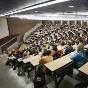Students in lecture hall at University of Michigan