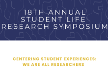 "18th Annual Student Life Research Symposium" text on blue textured background