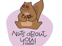 A U-M Valentine of a squirrel holding nuts that reads, "Nuts about you!"