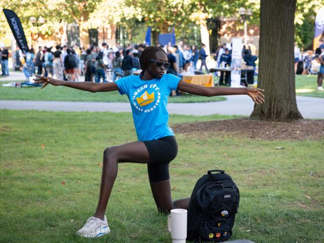 Student participating in yoga during Festifaith 2025.
