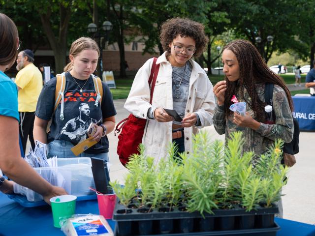 Students looking at plants during tabling of Festifaith 2025.